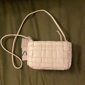 Zara White Leather Woven Crossbody